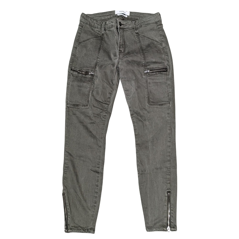 Pistola Pants Women 26 Olive Green Audrey Cargo Skinny Ankle Zip Utility Moto